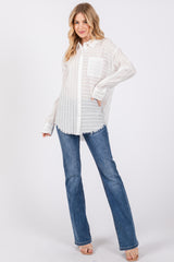 White Striped Fringe Button Down Shirt