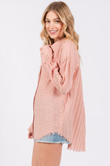 Mauve Striped Fringe Button Down Shirt