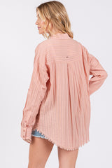 Mauve Striped Fringe Button Down Shirt