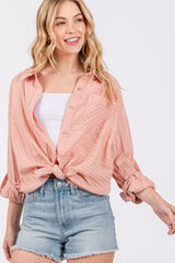 Mauve Striped Fringe Button Down Shirt