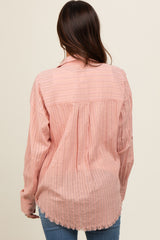 Mauve Striped Fringe Button Down Maternity Shirt