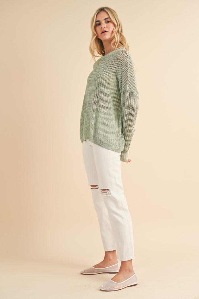 Light Olive Open-Knit Sweater
