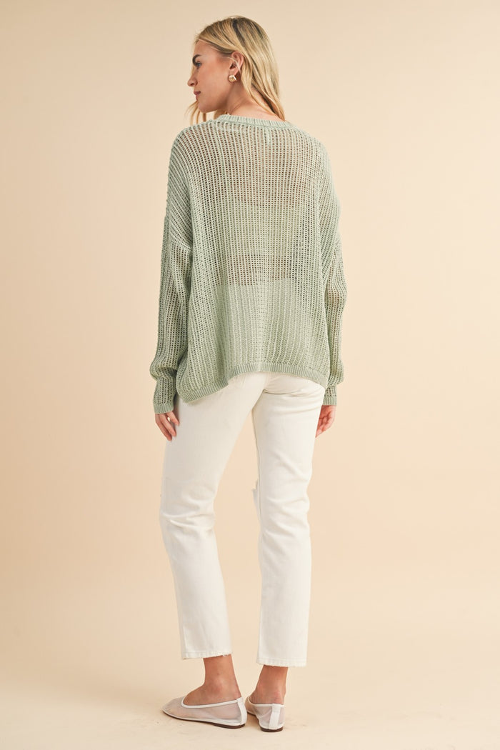 Light Olive Open-Knit Sweater