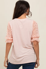 Peach Mesh Floral Puff Sleeve Top