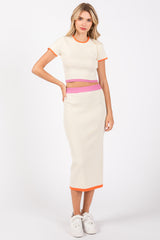 Cream Colorblock Crop Top and Skirt Maternity Set