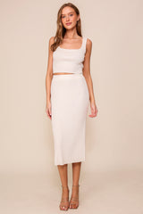 Cream Ribbed Square Neck Sleeveless Crop Maternity Skirt Set