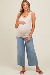 Light Blue Cut Hem Wide Leg Maternity Jeans