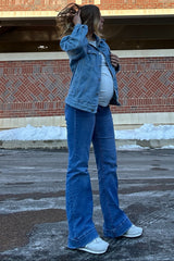 Blue Wide Hem Flare Maternity Jeans