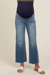 Blue Relaxed Fringe Hem Maternity Straight Leg Jeans