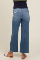 Blue Relaxed Fringe Hem Maternity Straight Leg Jeans