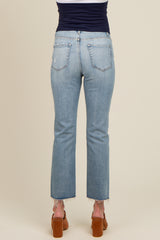 Blue Fringe Hem Cropped Slim Straight  Maternity Jeans