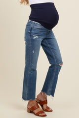 Blue Vintage Wash Raw Hem Crop Flare Maternity Jeans