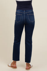 Navy Blue Cut Hem Slim Straight Maternity Jeans