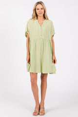 Mint Green Striped Button Front Dress