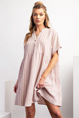 Light Pink Striped Button Front Maternity Dress