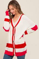 Red Colorblock Button Down Maternity Cardigan