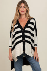 Black Textured Knit Striped Oversized Maternity Cardigan