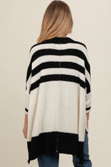 Black Textured Knit Striped Oversized Maternity Cardigan