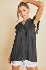 Black Ruffle Sleeve Flowy Woven Tunic