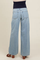 Light Blue Open Knee Relaxed Wide Leg Maternity Jeans