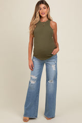 Light Blue Distressed Knee Wide Leg Maternity Jeans