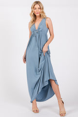 Blue Front Tie Cutout Sleeveless Maternity Maxi Dress