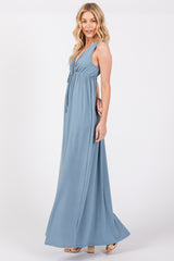 Blue Front Tie Cutout Sleeveless Maxi Dress