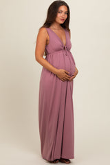 Pink Front Tie Cutout Sleeveless Maternity Maxi Dress