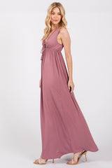 Pink Front Tie Cutout Sleeveless Maxi Dress