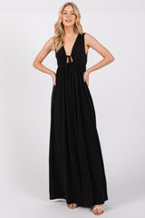 Black Front Tie Cutout Sleeveless Maternity Maxi Dress