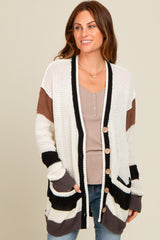 Ivory Crochet Knit Stripe Detail Oversized Maternity Cardigan