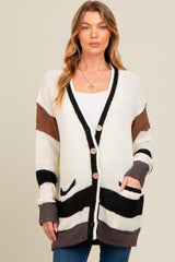 Ivory Crochet Knit Stripe Detail Oversized Maternity Cardigan