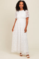 White Lace Sheer Lace Back Maxi Dress