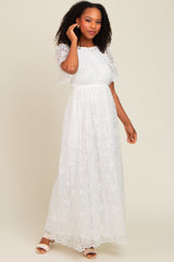 White Lace Sheer Lace Back Maxi Dress