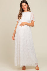 White Lace Sheer Lace Back Maternity Maxi Dress