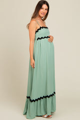 Sage Sleeveless ZigZag Accent Maternity Maxi Dress