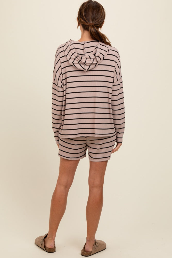 Mocha Cozy Striped Ribbed Two-Piece Lounge Set
