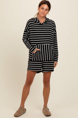 Black Cozy Striped Ribbed Two-Piece Lounge Set