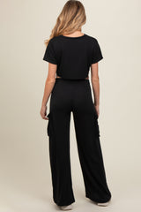 Black Crop Top Cargo Pant Maternity Set