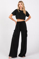 Black Crop Top Cargo Pant Maternity Set