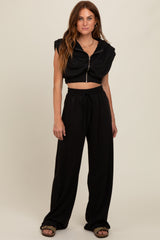 Black Cropped Hoodie Pants Set