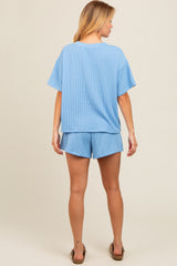 Blue Ribbed Shorts Set