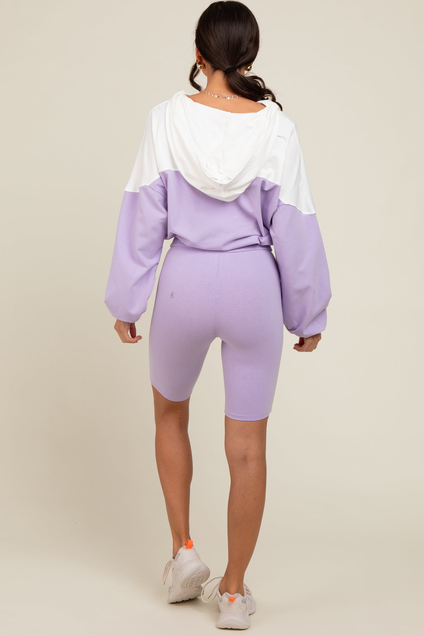Lavender Colorblock Hoodie Shorts Set
