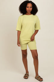 Lime Ribbed Biker Shorts Set