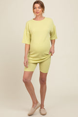 Lime Ribbed Maternity Biker Shorts Set