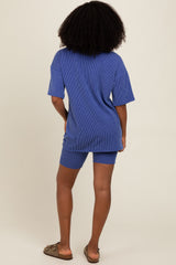 Royal Blue Ribbed Biker Shorts Set