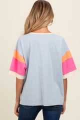 Light Blue Colorblock Detail Short Sleeve Maternity Top