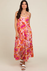 Pink Floral Tiered Maxi Dress