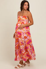 Pink Floral Tiered Maternity Maxi Dress