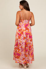 Pink Floral Tiered Maternity Maxi Dress